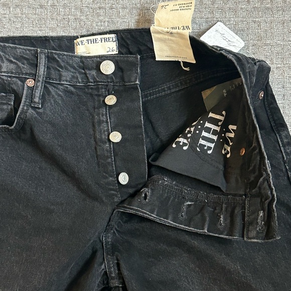 Free People We The Free Black Tapered Baggy High Rise Boyfriend Fit Jeans 26 NWT - Picture 8 of 12